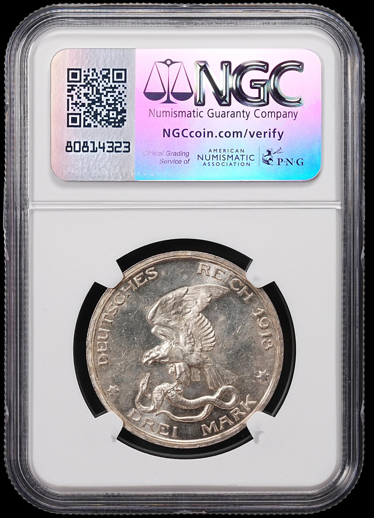 修遠堂世界钱币第八十五期 NGC MS63 1913年普鲁士战胜拿破仑百年纪念3马克银币