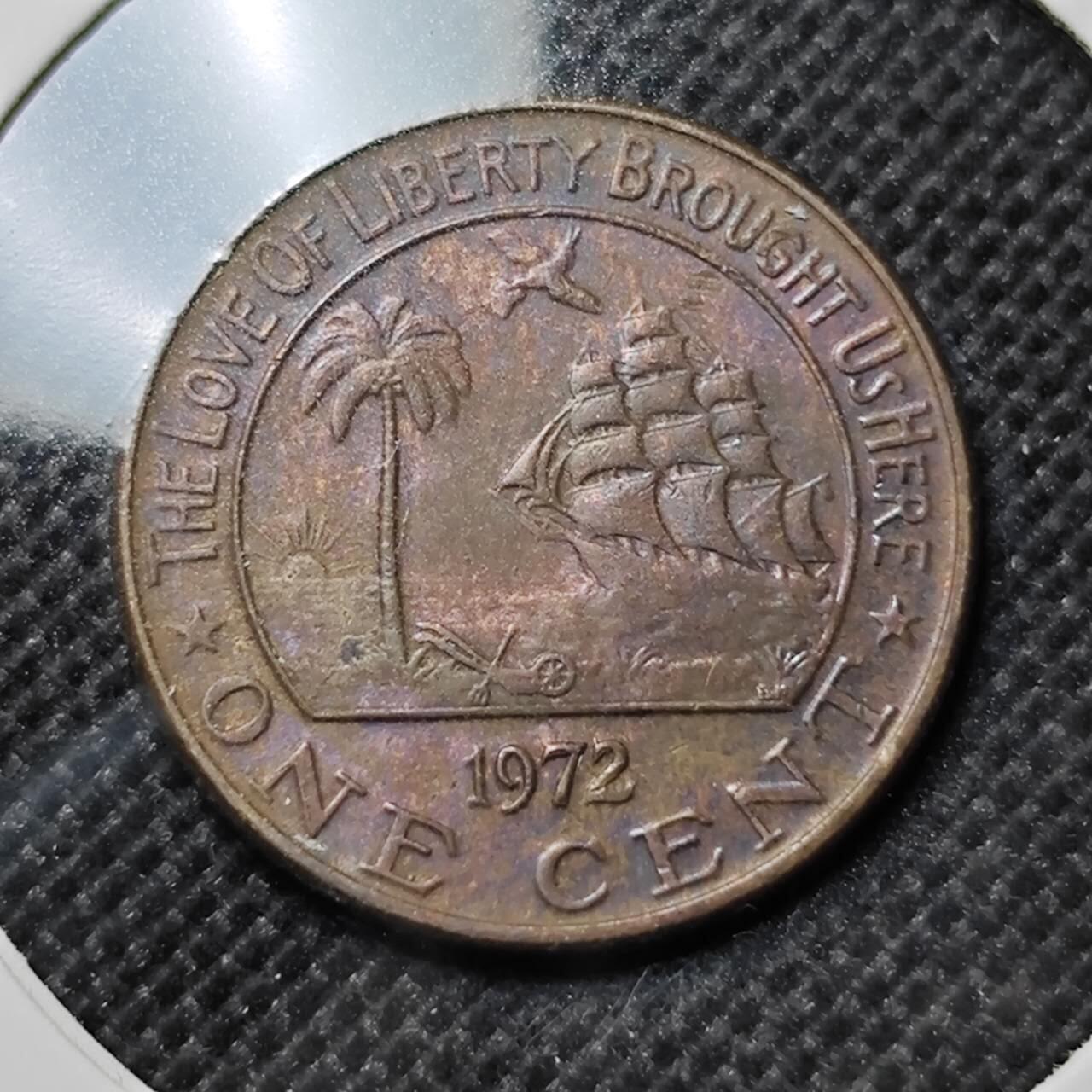 KK钱币收藏小铺 第341场 2月预留时间 周末发货 1972利比里亚1分 铜币