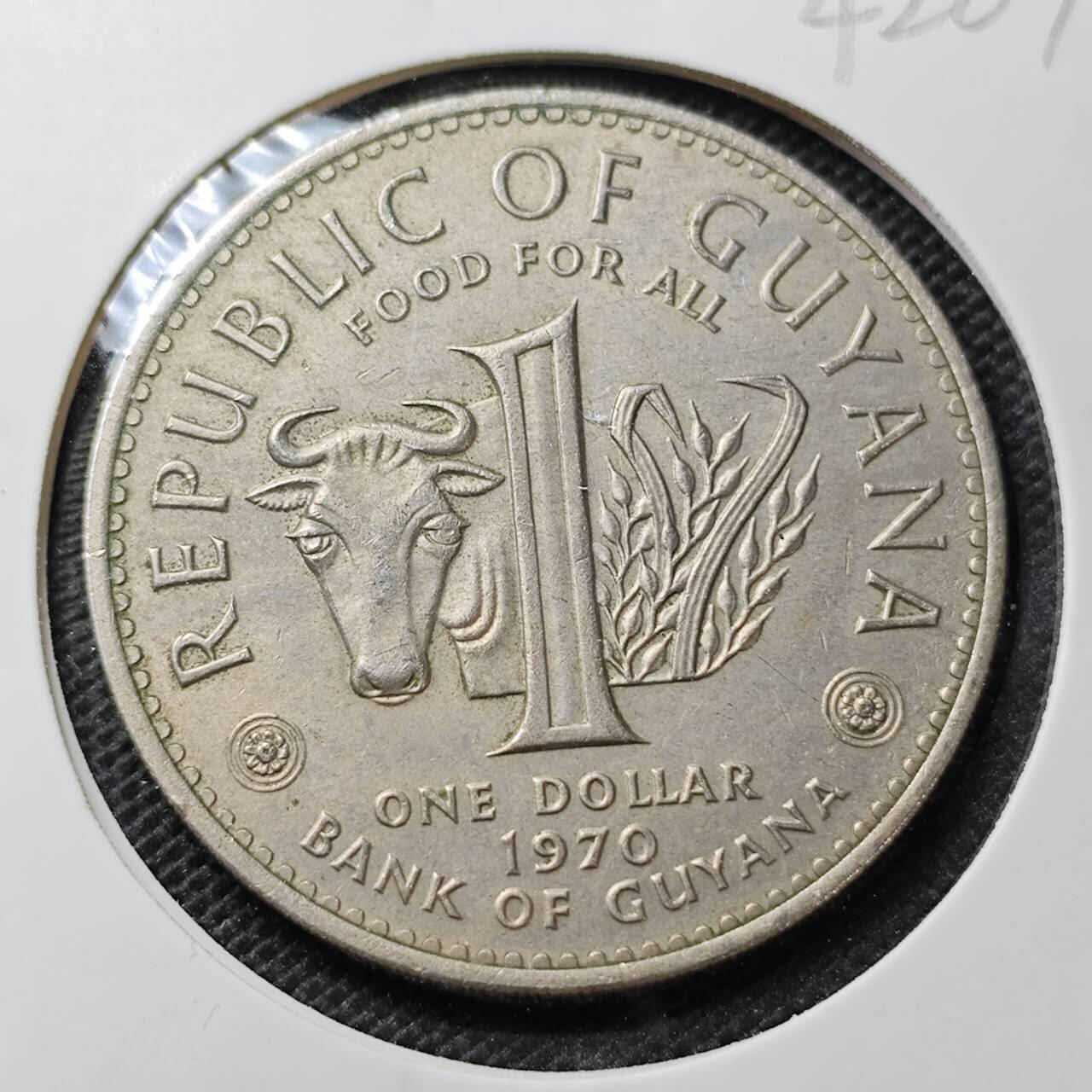 KK钱币收藏小铺 第342场 2月预留时间 周末发货 1970圭那亚1元 农粮纪念币