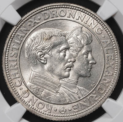 修遠堂世界钱币第八十五期 - NGC MS65 1923年丹麦国王银婚纪念2克朗银币
