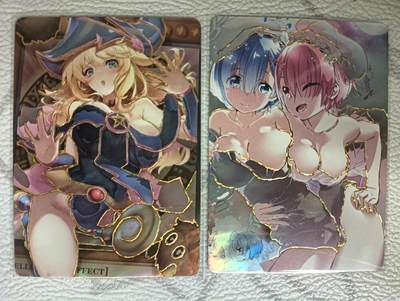 花开卡拍第39期（9月21号周日截拍，品控勿拍!!!拍品不寄存，运费5元，自制卡难免瑕疵，可能存在轻微撞角爆边等出厂瑕疵，品控介意勿拍！） - 动漫美女卡牌 出框黑魔女+蕾姆拉姆双人出浴 斜纹彩闪