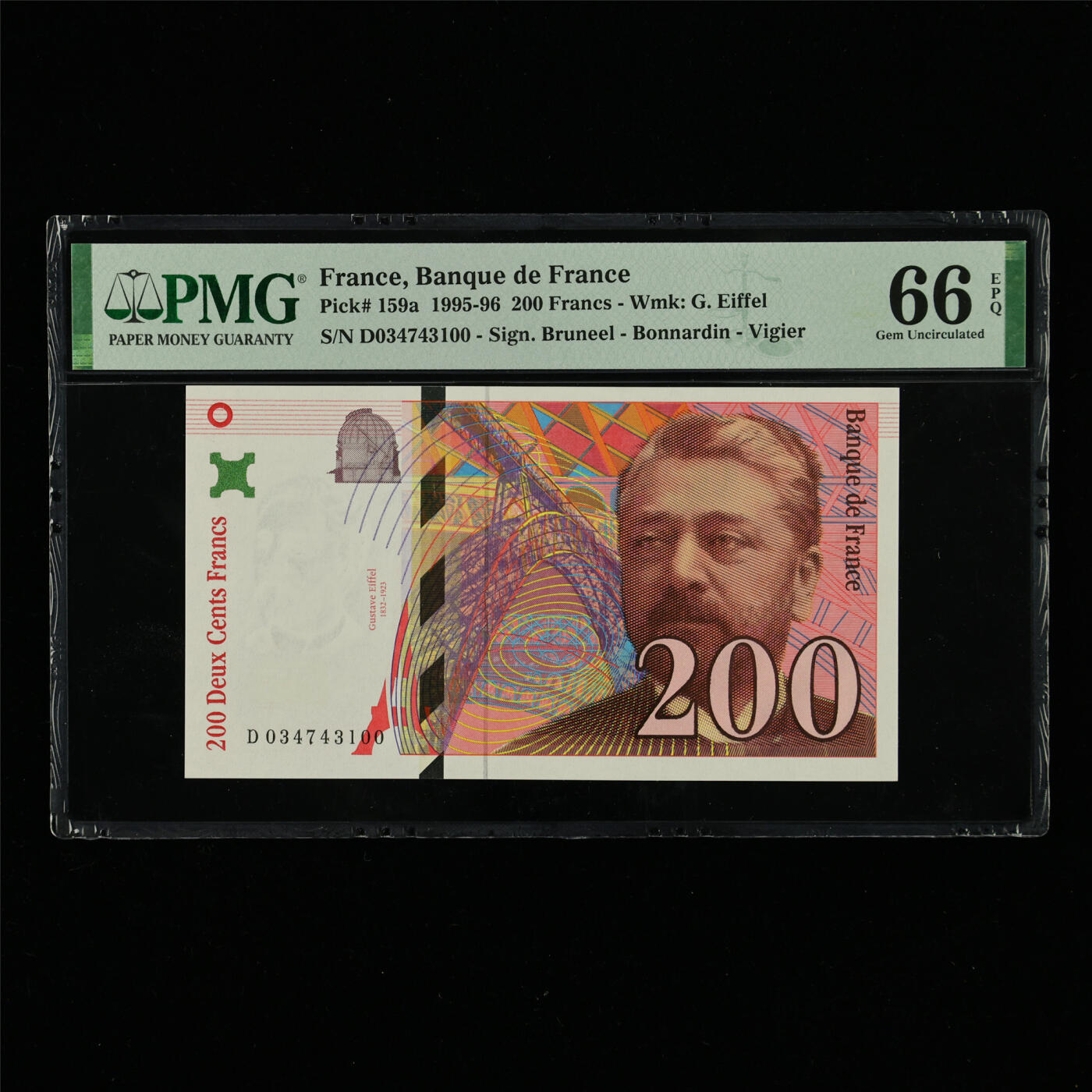 【亘邦集藏】第213期拍卖 1995-96年 法国200法郎 PMG 66EPQ D034743100