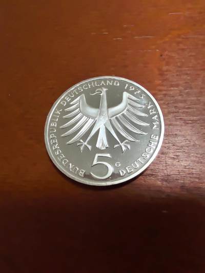 长老汇蛇年精选第四十八场拍卖 1975西德施韦泽诞辰百周年5马克精制银币，11.2克625银