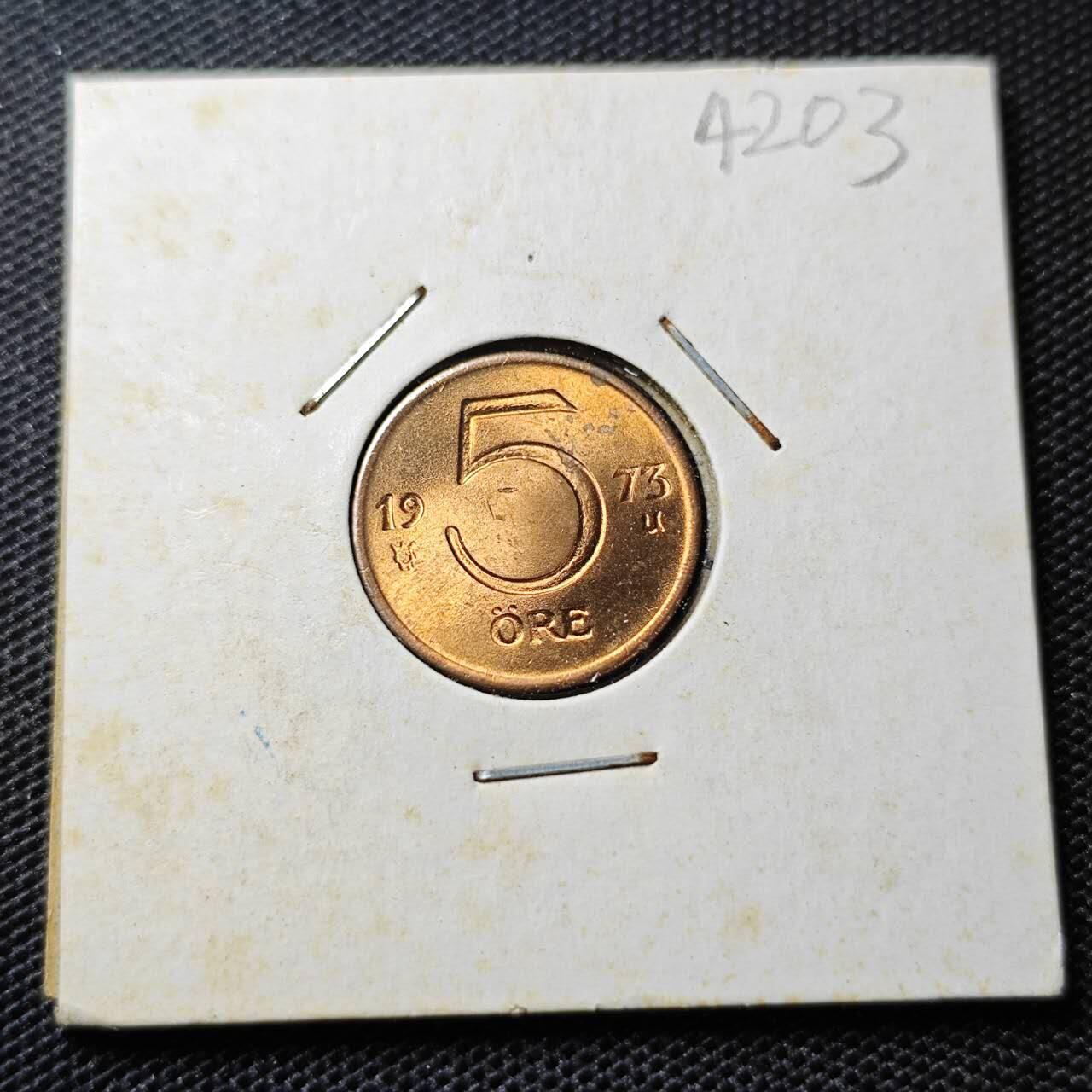 KK钱币收藏小铺 第342场 2月预留时间 周末发货 1973瑞典5欧尔 好品铜币