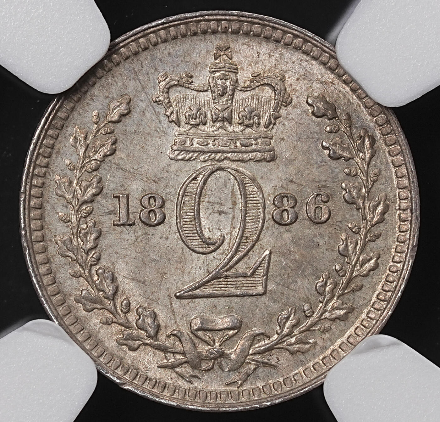 修遠堂世界钱币第八十五期 NGC MS63 1886年英国濯足2便士银币