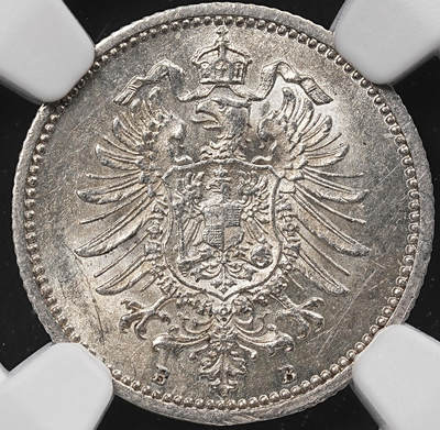 修遠堂世界钱币第八十五期 - NGC MS62 1876年德国20芬尼银币 B厂铭
