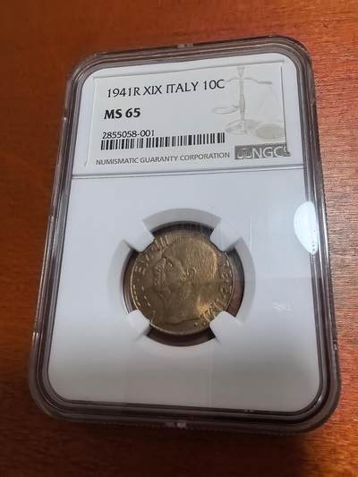 长老汇蛇年精选第四十八场拍卖 - 1941R XIX 意大利伊曼纽尔三世10分铝铜币，NGC MS65，亚军，更高4枚