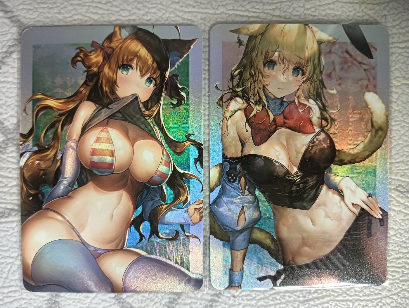 花开卡拍第39期（9月21号周日截拍，品控勿拍!!!拍品不寄存，运费5元，自制卡难免瑕疵，可能存在轻微撞角爆边等出厂瑕疵，品控介意勿拍！） 动漫美女卡牌 角色扮演2张 身材傲人 折光彩闪