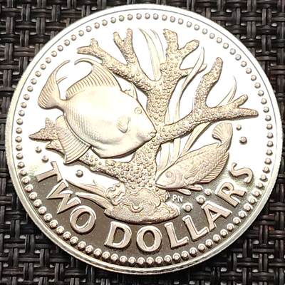 布加迪🐬～世界钱币(上海)🌾第 244 期 /  各国套币和散币 - 巴巴多斯🇧🇧 1975年 2元 精致币 37mm