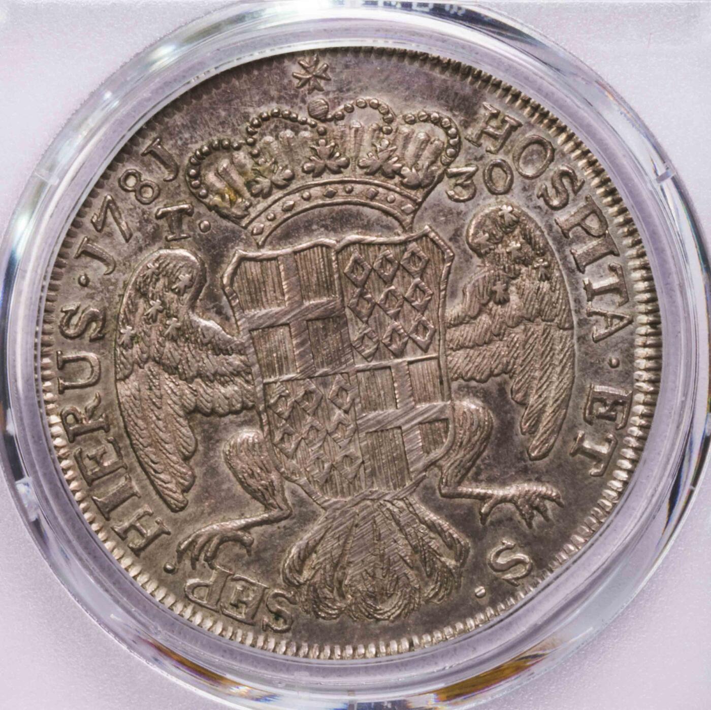 PCGS-MS62 1781马耳他骑士团30塔里大银币唯一冠军
