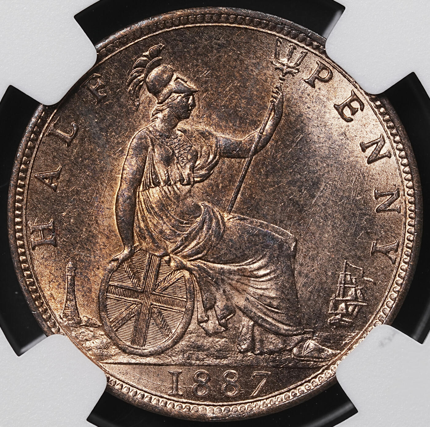 修遠堂世界钱币第八十五期 NGC MS63RB 1887年英国1/2便士