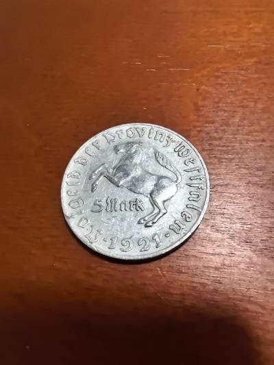 长老汇蛇年精选第四十八场拍卖 1921德紧威斯特法兰斯坦伯爵马币5马克铝币，3.52克31MM