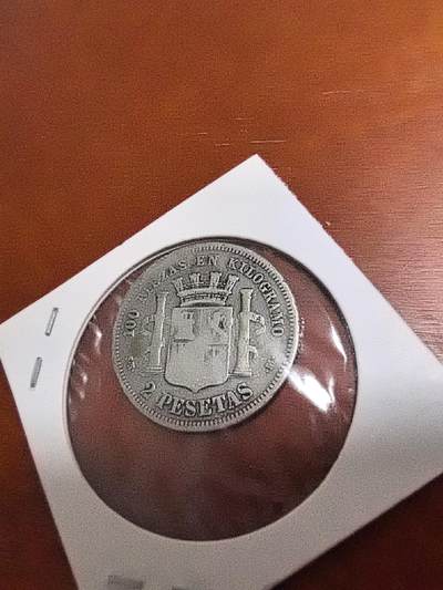 长老汇蛇年精选第四十八场拍卖 1869（69）西班牙拿花2比塞塔银币，10克835银，马德里造币厂