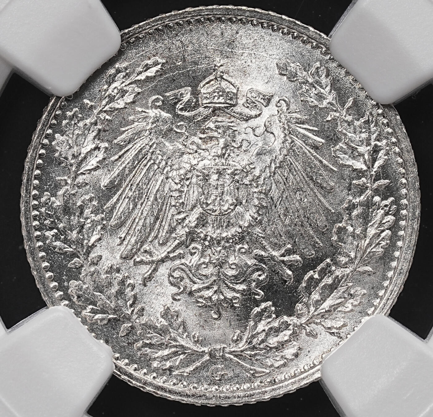 修遠堂世界钱币第八十五期 NGC MS66 1915年德国1/2马克银币 G厂铭