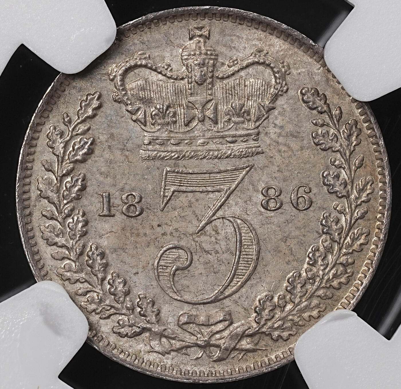 修遠堂世界钱币第八十五期 NGC MS64 1886年英国濯足3便士银币