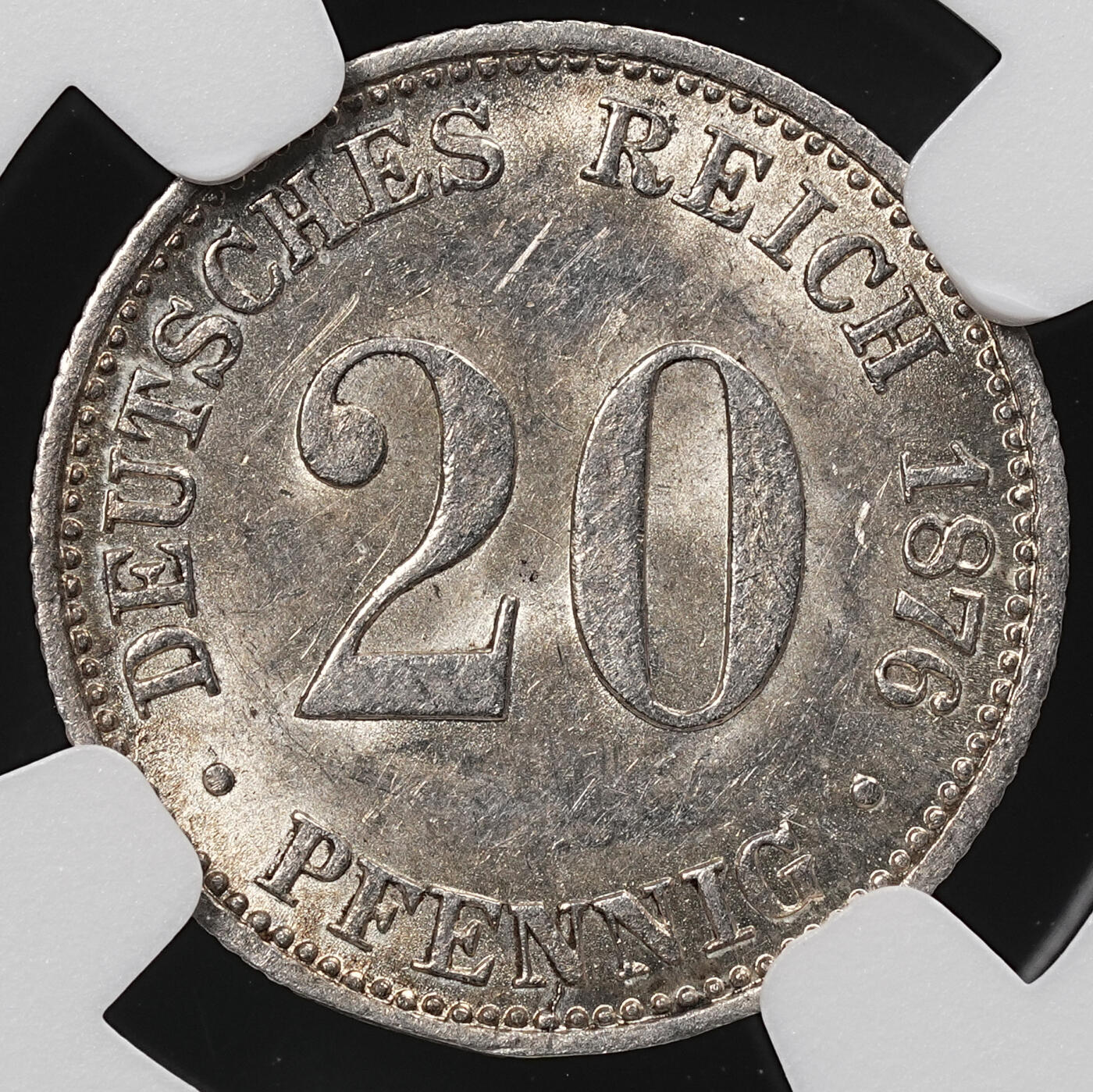 修遠堂世界钱币第八十五期 NGC MS62 1876年德国20芬尼银币 B厂铭