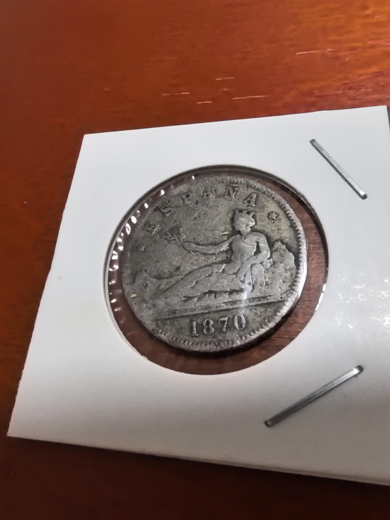 长老汇蛇年精选第四十八场拍卖 1870(70）西班牙拿花2比塞塔银币，10克835银，马德里造币厂，1百万枚出头