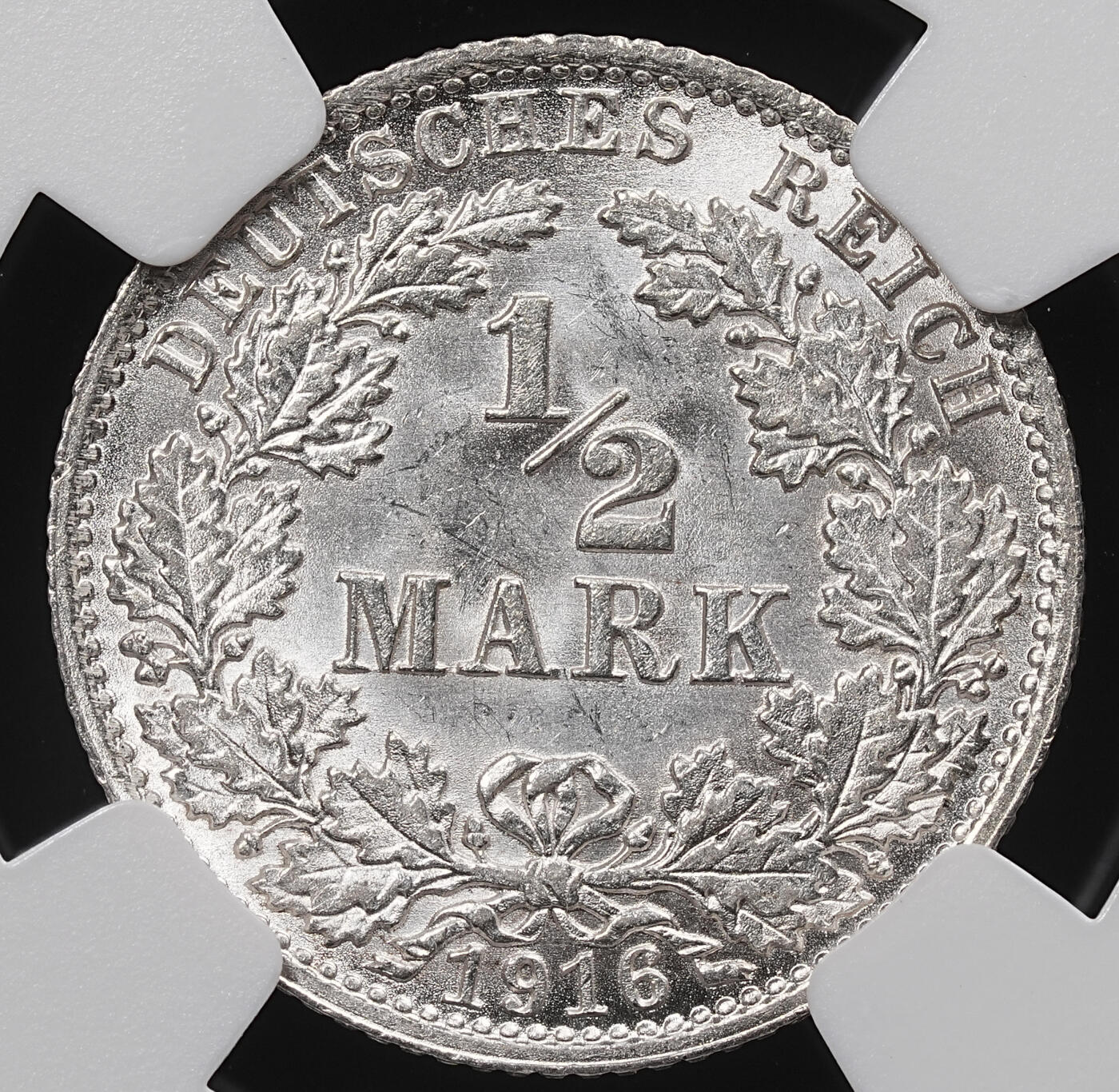 修遠堂世界钱币第八十五期 NGC MS65 1916年德国1/2马克银币 A厂铭