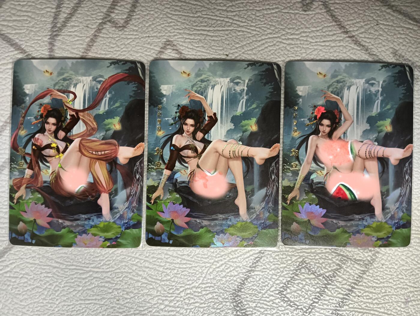 花开卡拍第39期（9月21号周日截拍，品控勿拍!!!拍品不寄存，运费5元，自制卡难免瑕疵，可能存在轻微撞角爆边等出厂瑕疵，品控介意勿拍！） 卡颜月色 风雅颂 郑旦 3张彩闪，第三张是艺术版