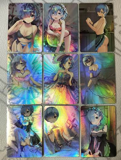 花开卡拍第39期（9月21号周日截拍，品控勿拍!!!拍品不寄存，运费5元，自制卡难免瑕疵，可能存在轻微撞角爆边等出厂瑕疵，品控介意勿拍！） - 宁缺卡牌 蕾姆一套9张 粗彩闪