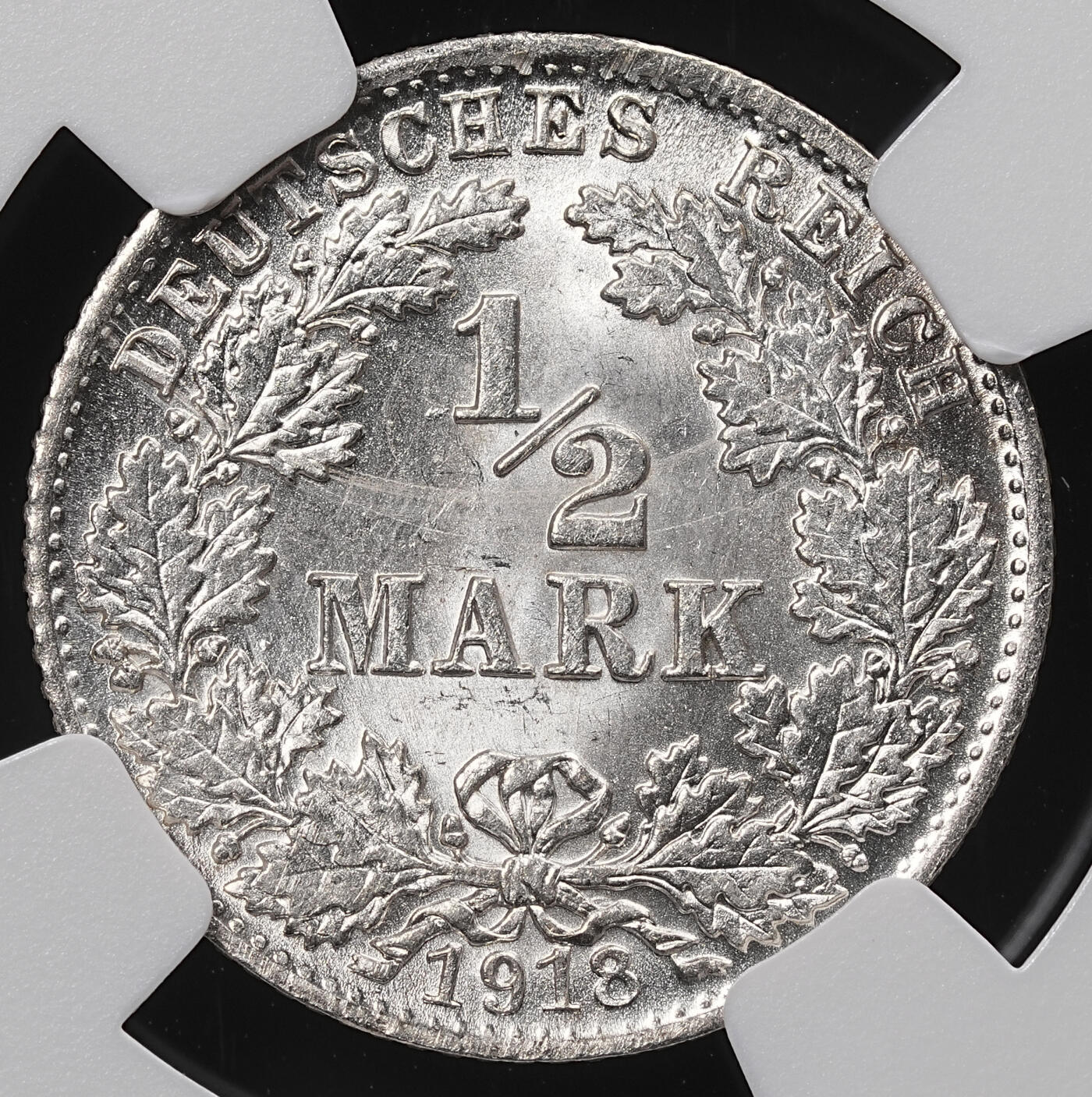 修遠堂世界钱币第八十五期 NGC MS66 1918年德国1/2马克银币 D厂铭