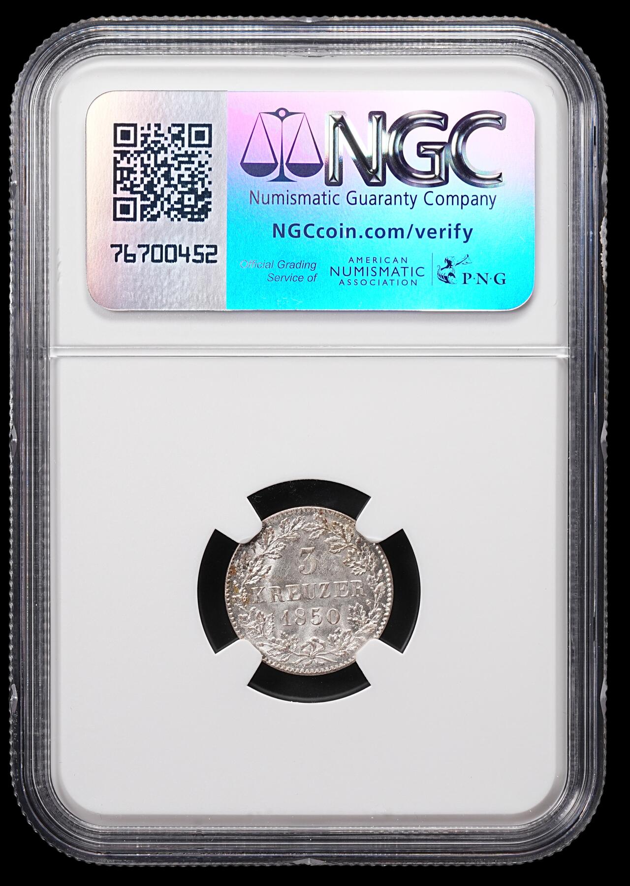 修遠堂世界钱币第八十五期 NGC MS63 1850年符腾堡3克鲁泽