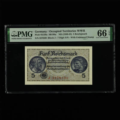 【亘邦集藏】第213期拍卖 - 1940-45年 德国5马克 PMG 66EPQ 3378391