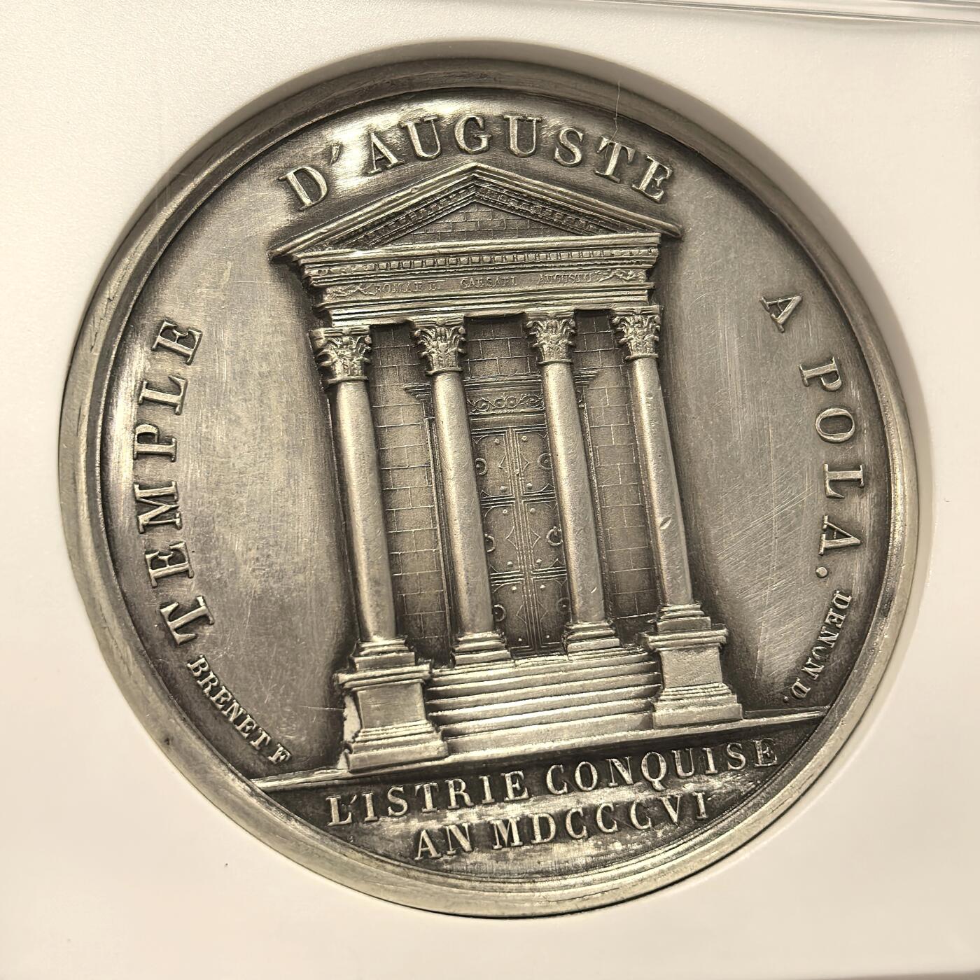 博洋堂世界钱币拍卖第140期（全场包邮） NGC UNC 法国1806年拿破仑银章，纪念伊斯特里亚被征服。状态极佳，轻微清洁。丰饶角边铭，稀有品种，收藏价值极高！