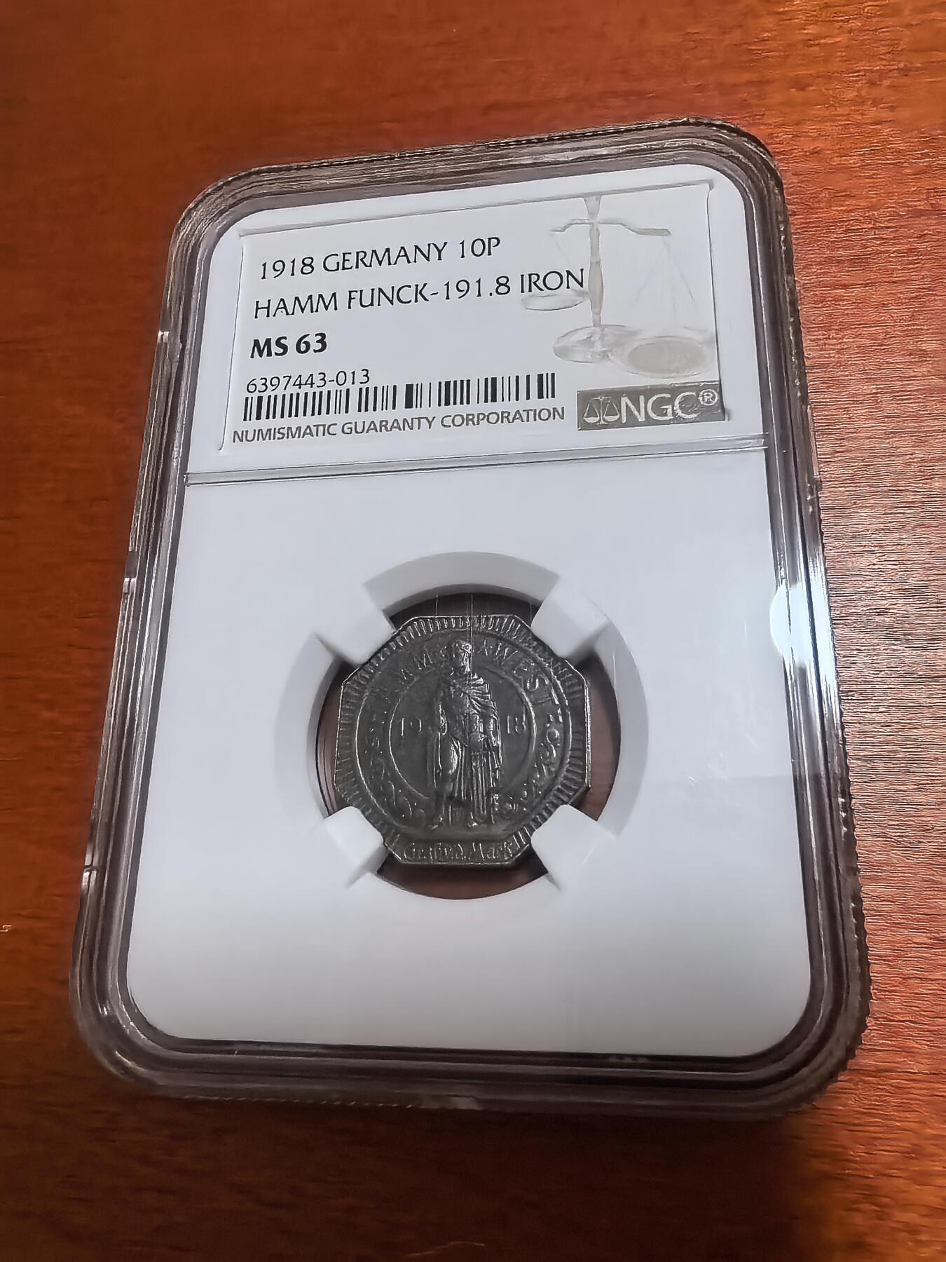 长老汇蛇年精选第四十八场拍卖 1918 德紧哈姆10芬尼铁币，NGC MS63，唯一记录