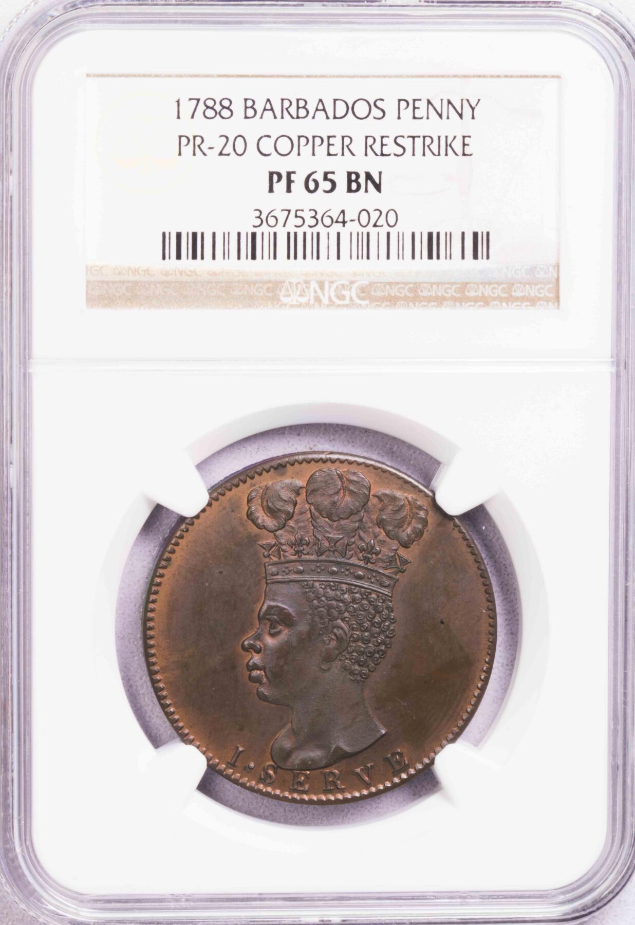 NGC-PF65BN 1788巴巴多斯菠萝头便士 顶级品