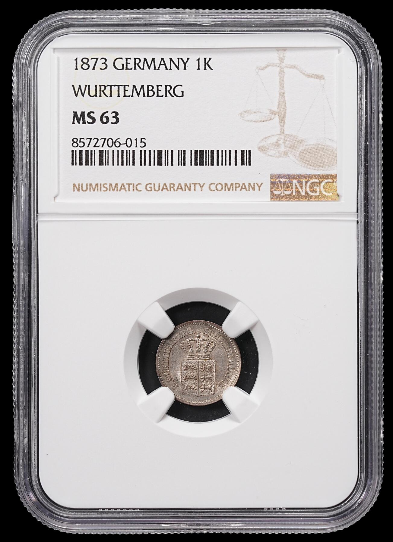 修遠堂世界钱币第八十五期 NGC MS63 1873年符腾堡3克鲁泽