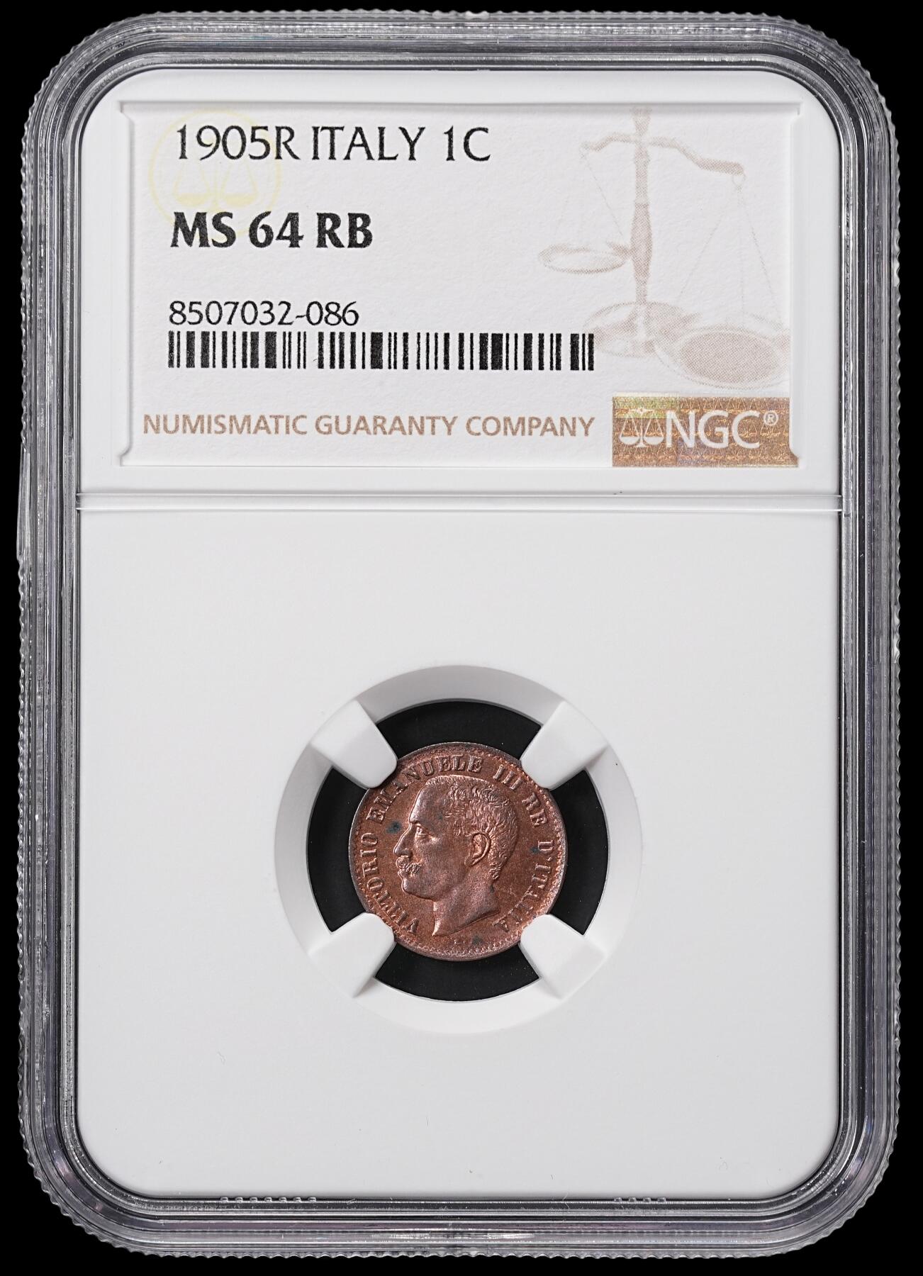 修遠堂世界钱币第八十五期 NGC MS64RB 1905年意大利1分铜币