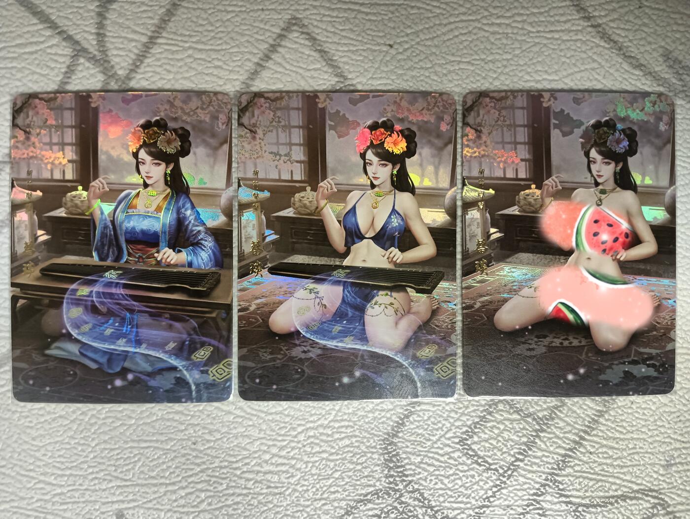 花开卡拍第39期（9月21号周日截拍，品控勿拍!!!拍品不寄存，运费5元，自制卡难免瑕疵，可能存在轻微撞角爆边等出厂瑕疵，品控介意勿拍！） 卡颜月色 风雅颂 蔡琰 3张彩闪，第三张是艺术版