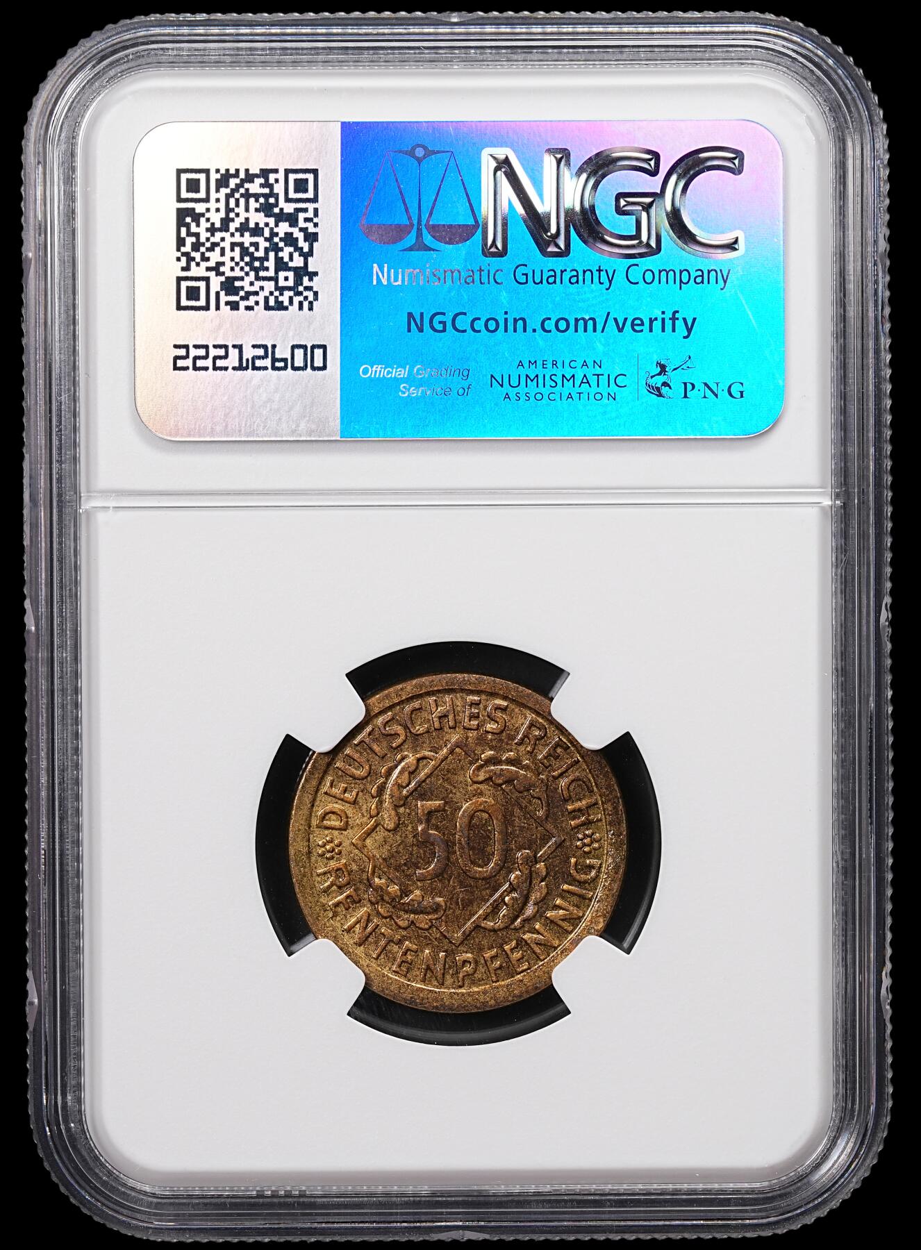 修遠堂世界钱币第八十五期 NGC MS63 1924年德国50芬尼 E厂铭