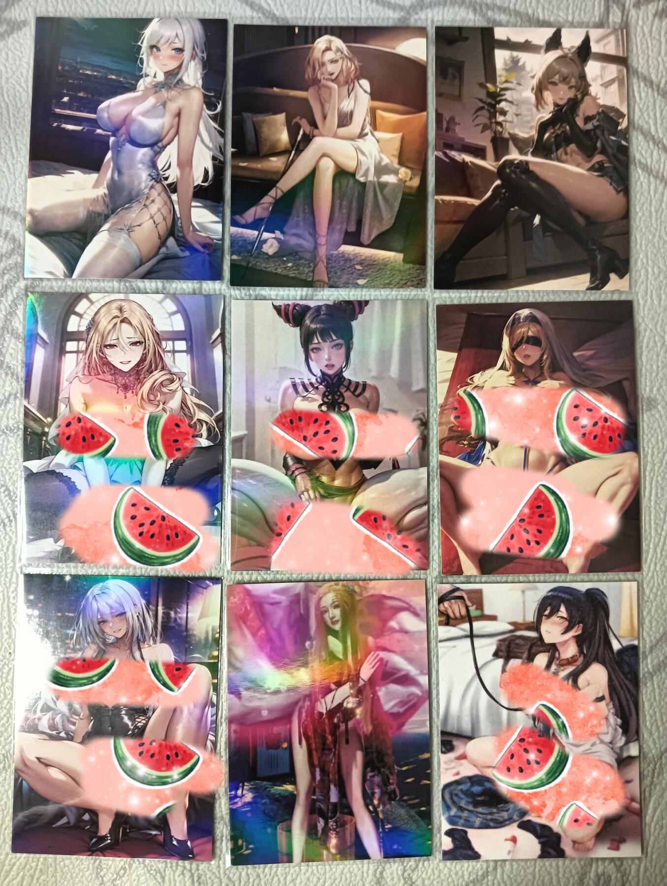 花开卡拍第39期（9月21号周日截拍，品控勿拍!!!拍品不寄存，运费5元，自制卡难免瑕疵，可能存在轻微撞角爆边等出厂瑕疵，品控介意勿拍！） 自制卡9张，其中五张艺术版，正面覆膜彩反面晶砂，卡薄