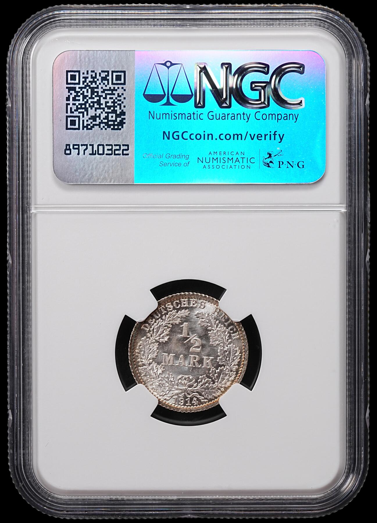 修遠堂世界钱币第八十五期 NGC MS67 1914年德国1/2马克银币 A厂铭