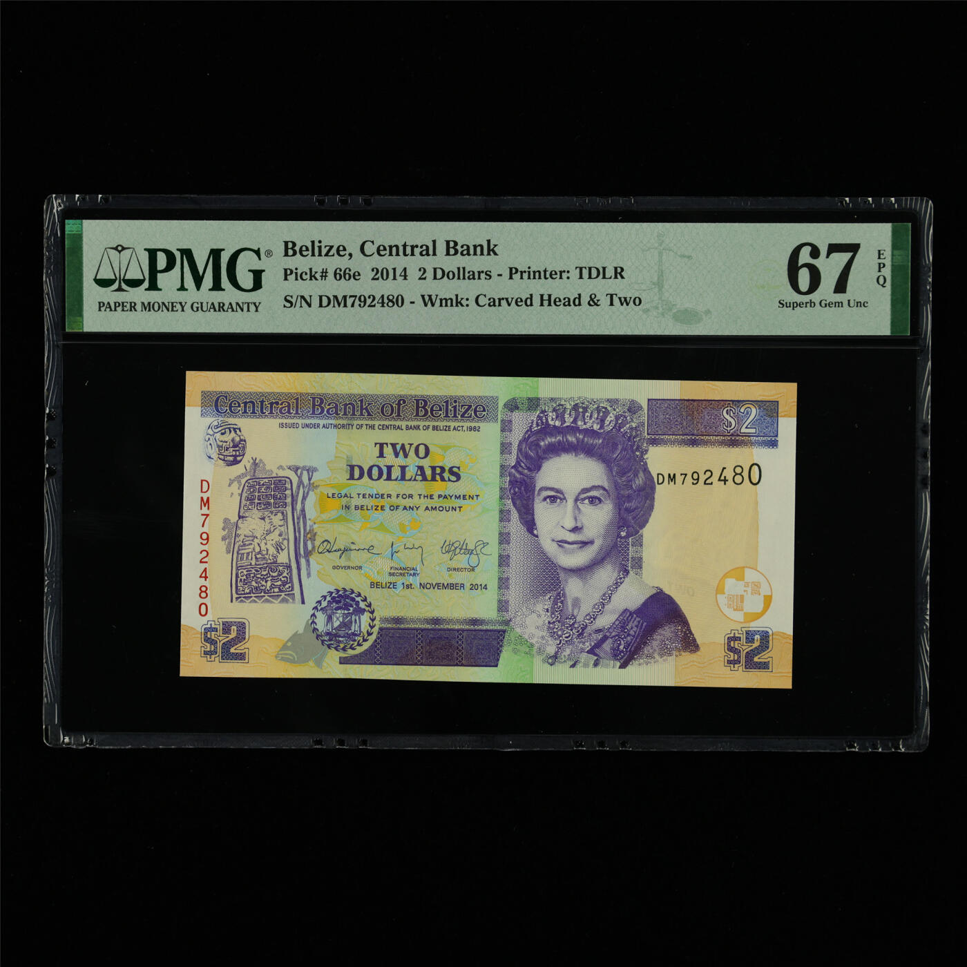 【亘邦集藏】第213期拍卖 2014年 伯利兹2元 PMG 67EPQ DM792480