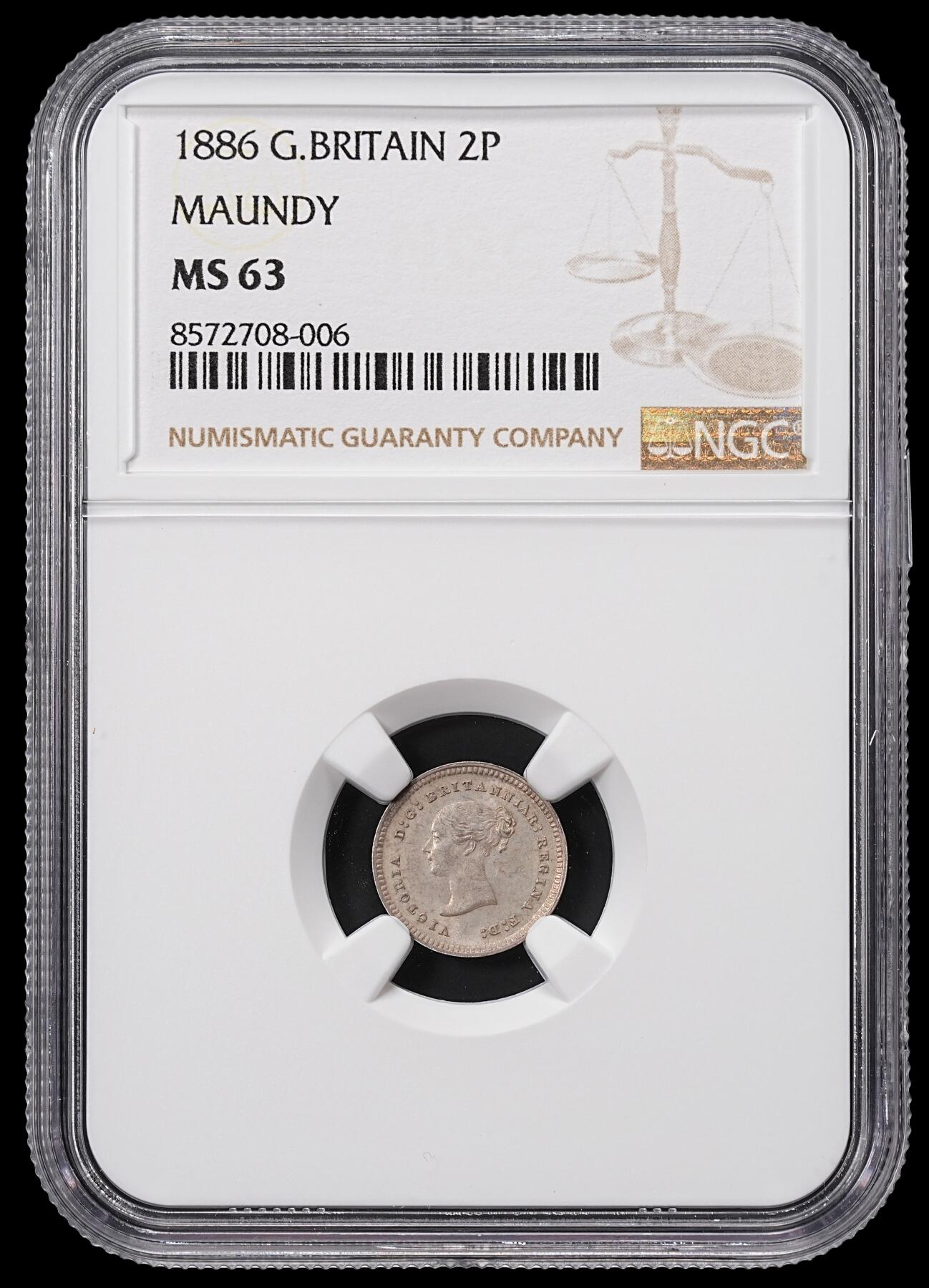 修遠堂世界钱币第八十五期 NGC MS63 1886年英国濯足2便士银币
