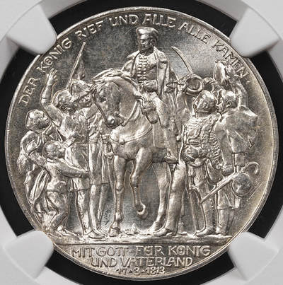 修遠堂世界钱币第八十五期 - NGC MS63 1913年普鲁士战胜拿破仑百年纪念3马克银币