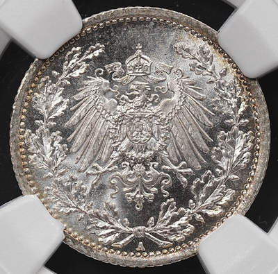 修遠堂世界钱币第八十五期 - NGC MS67 1914年德国1/2马克银币 A厂铭