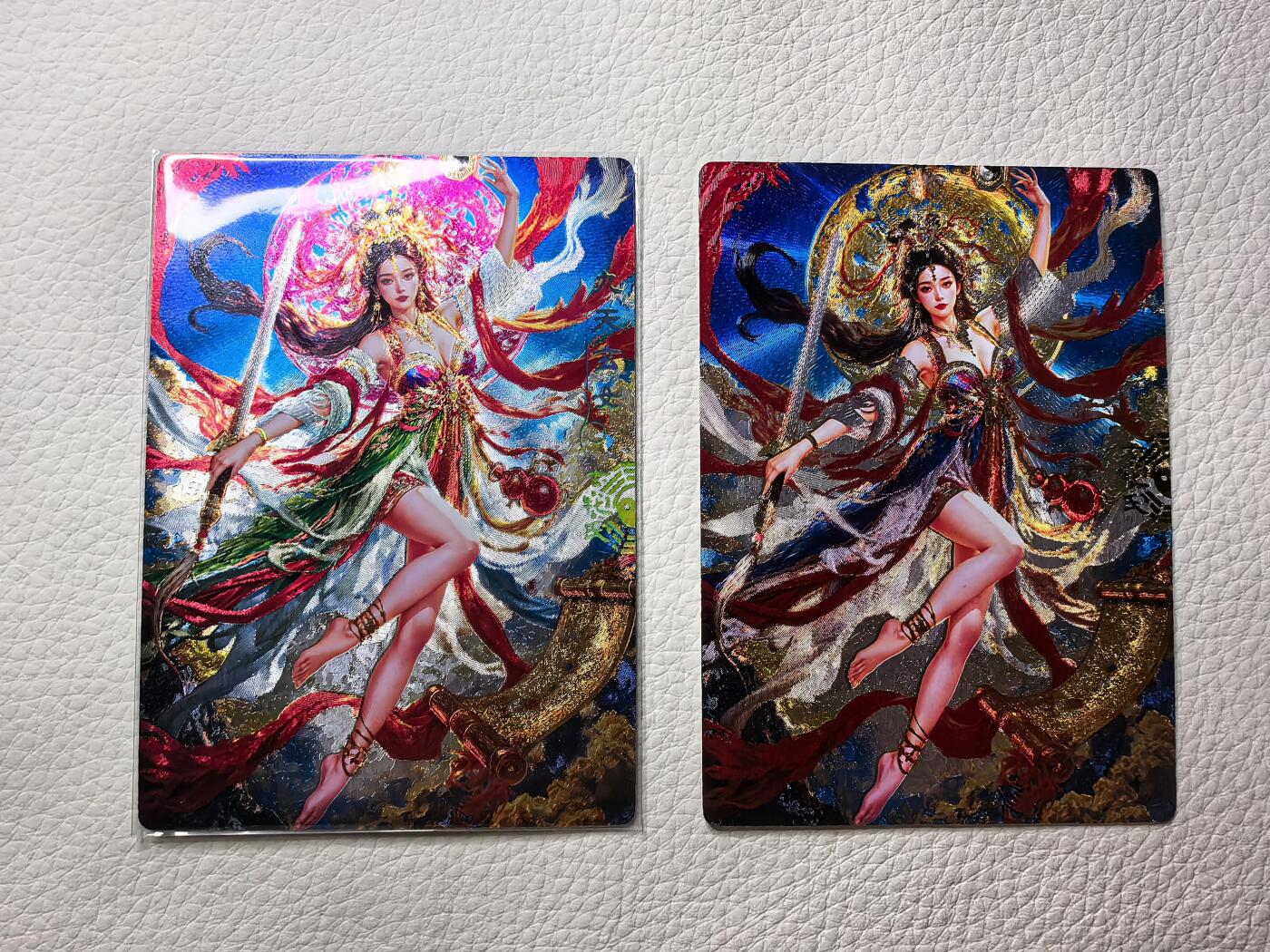 第十八场拍卖 结拍 9月20日晚21点 公益场 无佣金 无手续费 品控放大镜勿拍。卡牌出厂品质全部套膜不包厂瑕 禁止🚫小号抬价 部分卡牌设有底价 大家放心拍 点个关注哈 奇点卡牌《原创》宗rich 九天玄女 粗闪＋冷烫