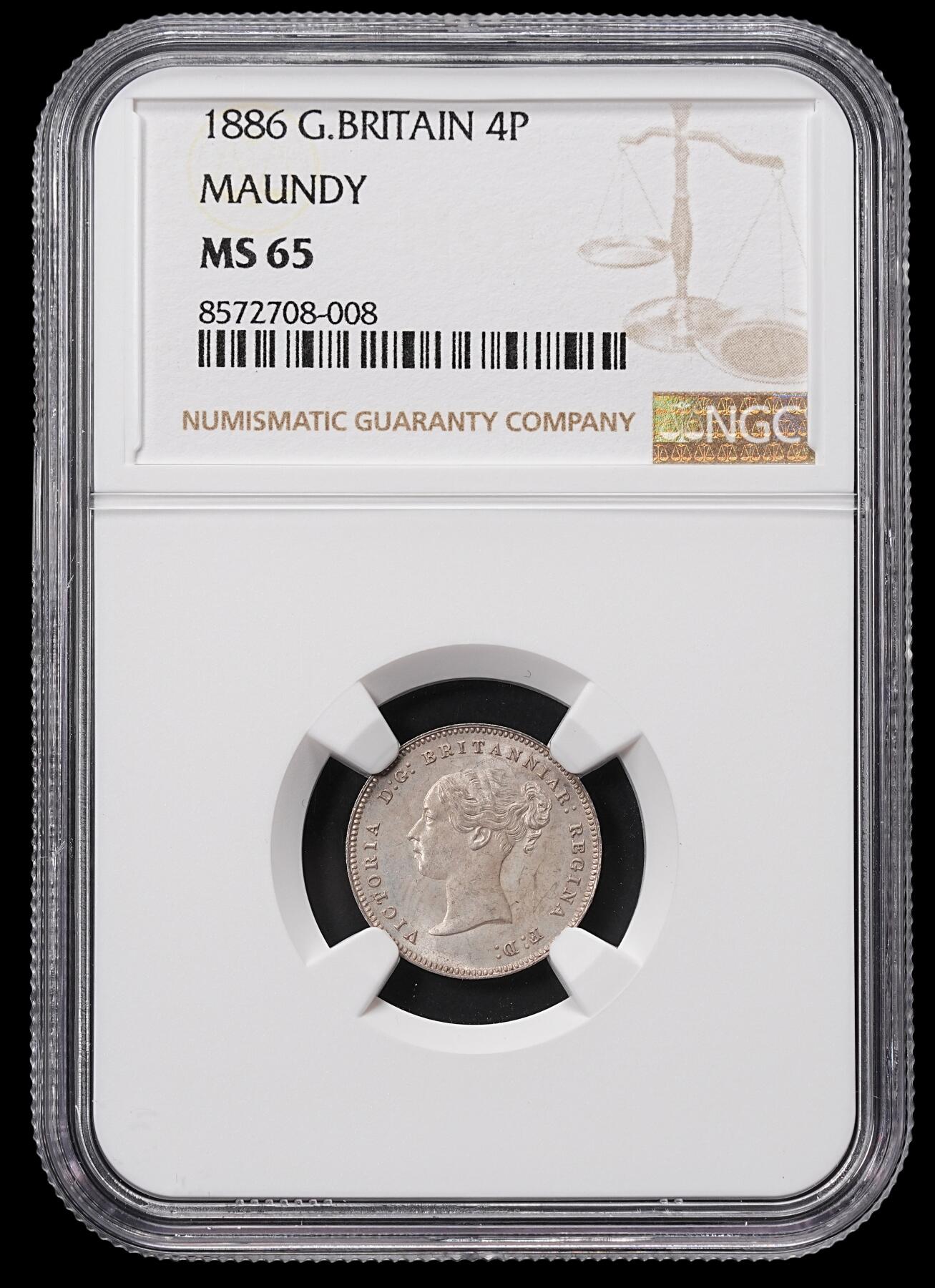 修遠堂世界钱币第八十五期 NGC MS65 1886年英国濯足4便士银币
