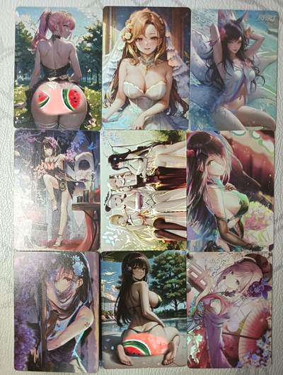花开卡拍第39期（9月21号周日截拍，品控勿拍!!!拍品不寄存，运费5元，自制卡难免瑕疵，可能存在轻微撞角爆边等出厂瑕疵，品控介意勿拍！） - 鸡腿卡牌 散卡9张，彩闪7张纱布闪2张