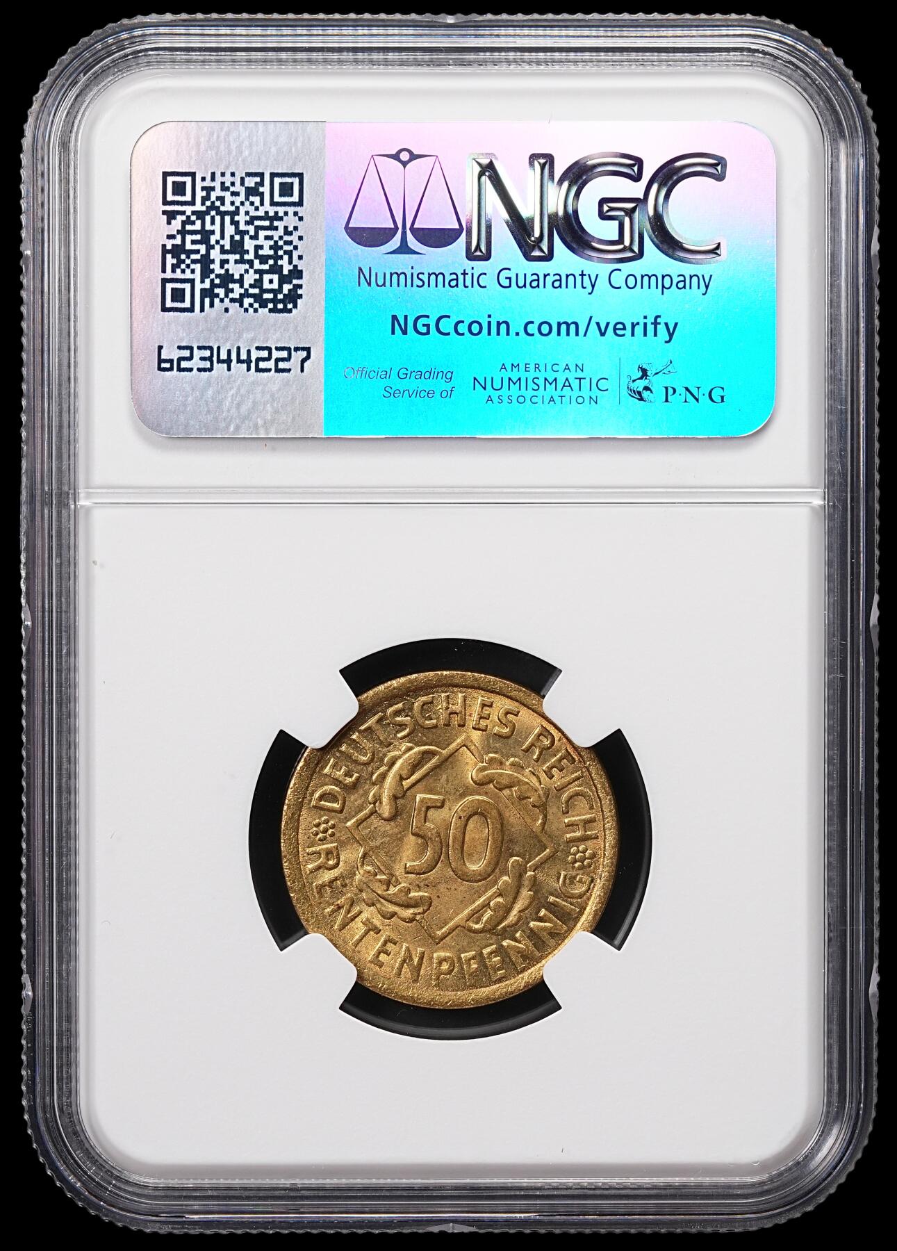 修遠堂世界钱币第八十五期 NGC MS65 1924年德国50芬尼 A厂铭