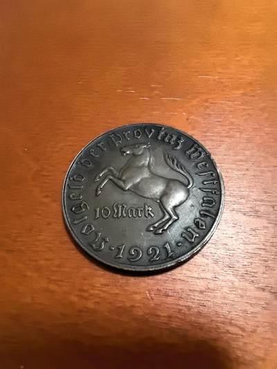 长老汇蛇年精选第四十八场拍卖 1921德紧威斯特法兰斯坦伯爵马币10马克镀金铜币，20.81克38MM