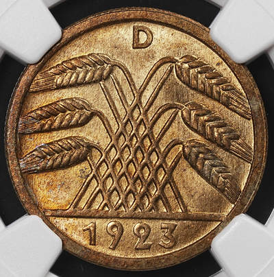 修遠堂世界钱币第八十五期 - NGC MS64 1923年德国50芬尼 D厂铭 少见厂铭 仅10余万枚铸造量