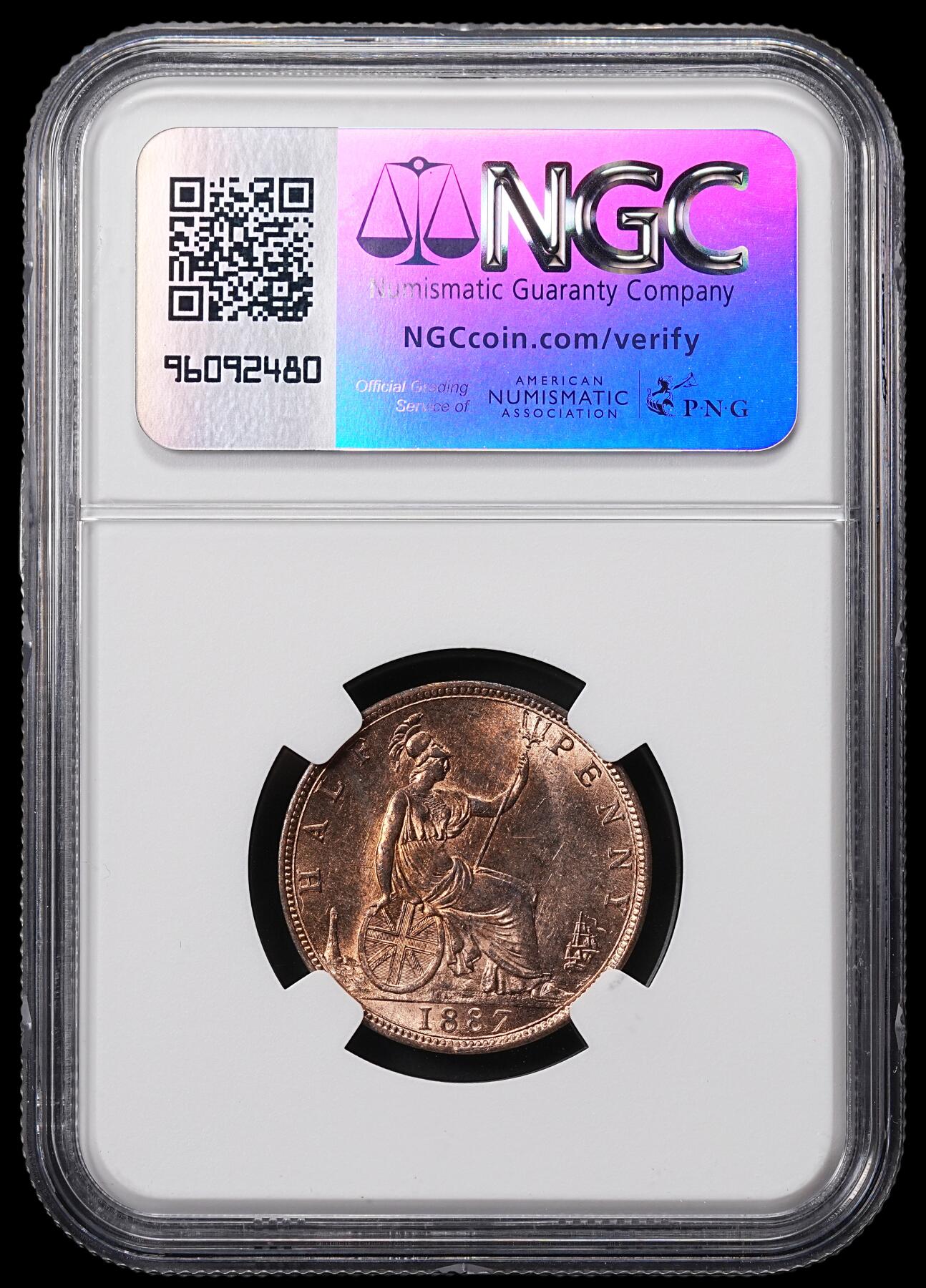 修遠堂世界钱币第八十五期 NGC MS63RB 1887年英国1/2便士