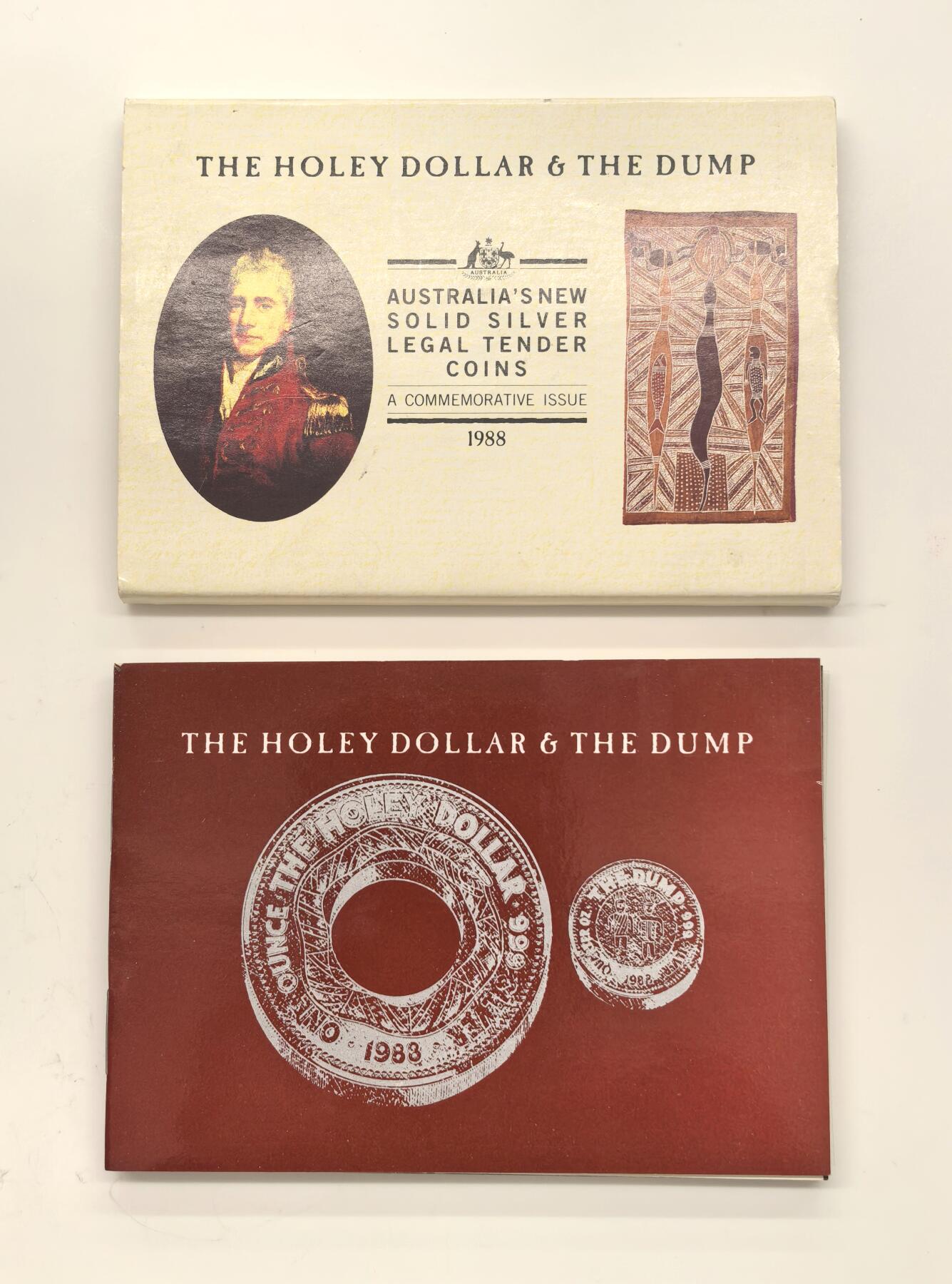博洋堂世界钱币拍卖第140期（全场包邮） 澳大利亚1988年Holey Dollar & Dump子母币精制银币套卡，999银，面值分别为1元（1盎司）和25分（1/4盎司）