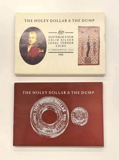 博洋堂世界钱币拍卖第140期（全场包邮） - 澳大利亚1988年Holey Dollar & Dump子母币精制银币套卡，999银，面值分别为1元（1盎司）和25分（1/4盎司）