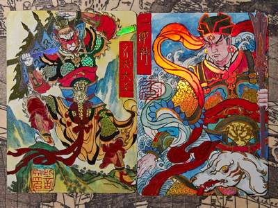 龙虎卡牌第五十五场 （无佣金，满120包邮，欢迎送拍） - 彩闪2张 山河潮玩 华夏惊鸿录 訾文大名-悟空&二郎神